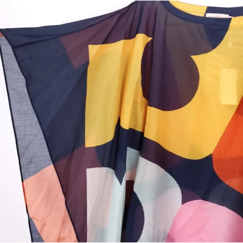 Tory Burch Printed Beach Caftan Color Block Logo Silk Cotton NWT XS/S - Picture 3 of 9